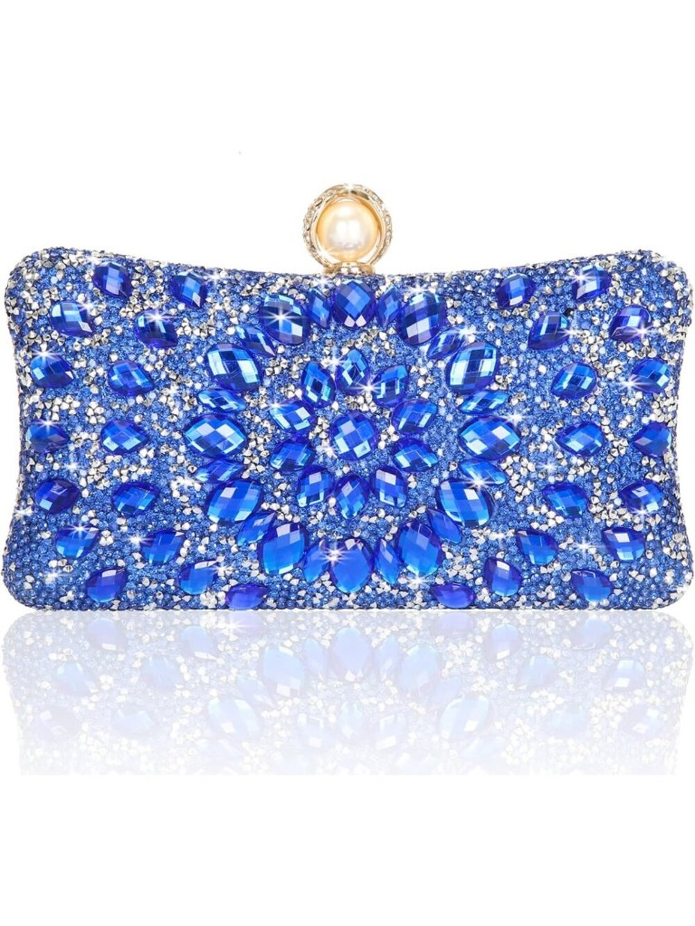 Women Royal Blue Sparkly Rhinestone Clutch Purse Wedding Evening Bag